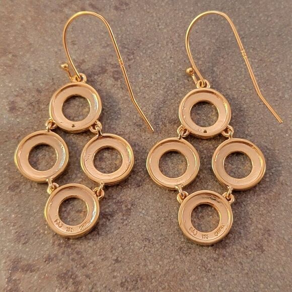 NEW Gold Over Sterling Two Tone Connected Four Circle Dangle Earrings - Picture 6 of 6